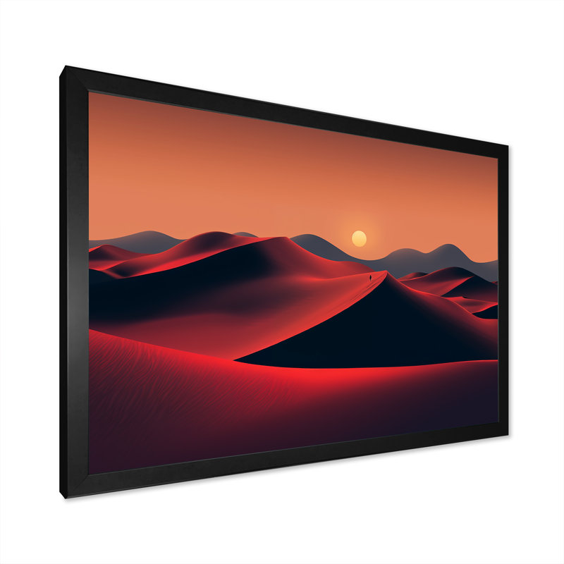 Noir et rouge, désert, lever de soleil, photo IV - désert, art mural, Cadre d'angle fermé noir, H 24 po x l 32 po x P 1 po