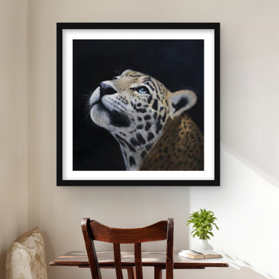 Realistic leopard face - Wildlife brown framed matted print