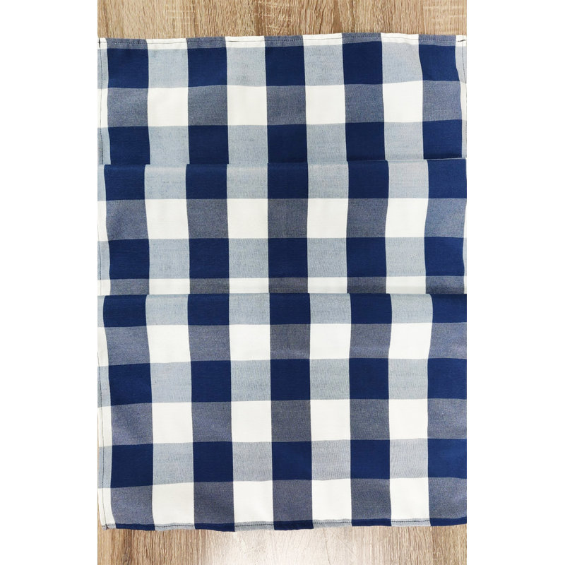 Beige-White Handmade Buffalo Check 16"X36" Table Runner, 120" x 16", Navy