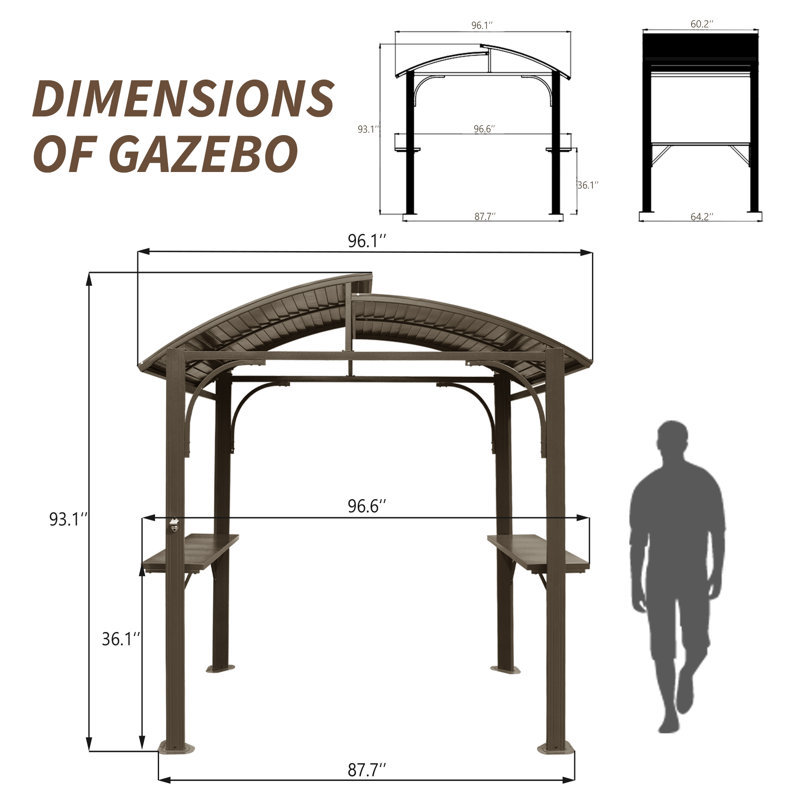 8 Ft. W Galvanized Metal Gazebo, Brown