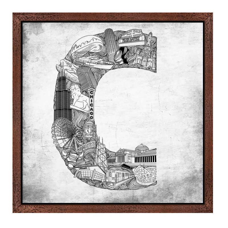 Chicago - Print on Canvas, 45.72 cm H x 45.72 cm W, Brown Floater Framed