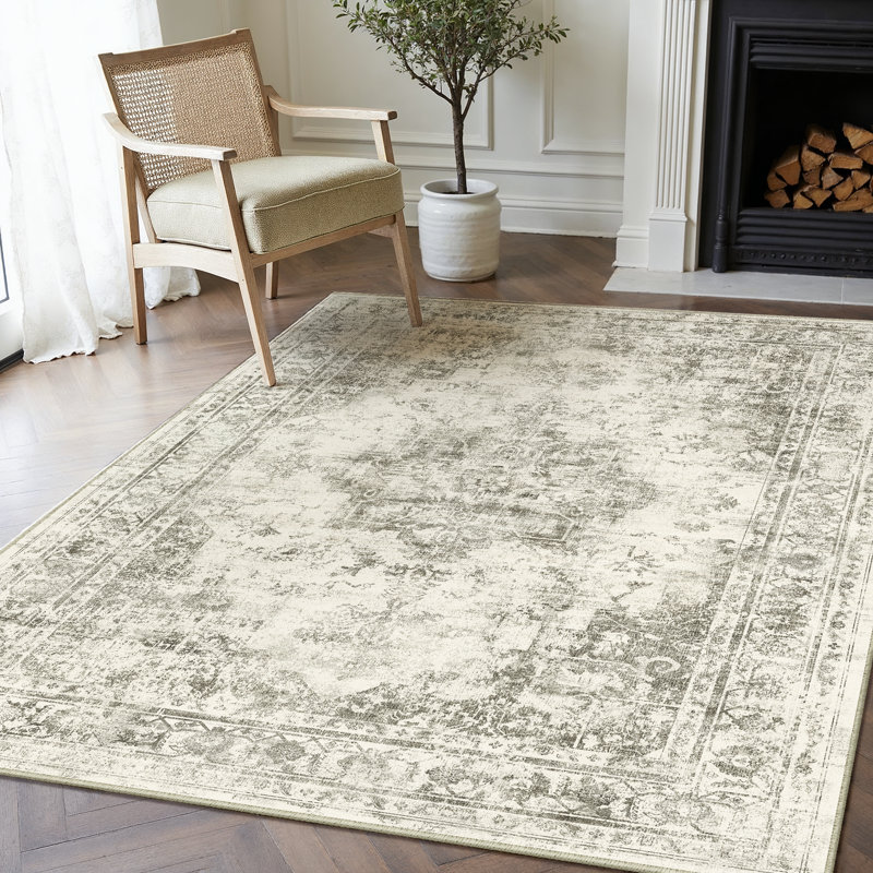 Vintage Oriental Machine Washable  Area Rug with Non-Slip Backing, Rectangle 3' x 5'