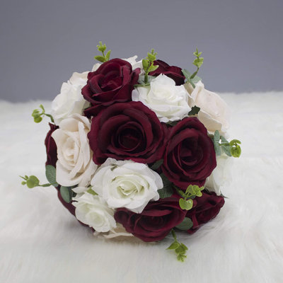 Artificial bride bouquet white and red roses
