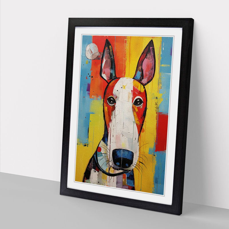 English Bull Terrier Expressionism - Single Picture Frame Print on Wood, 34cm H x 25cm W x 2cm D, Black