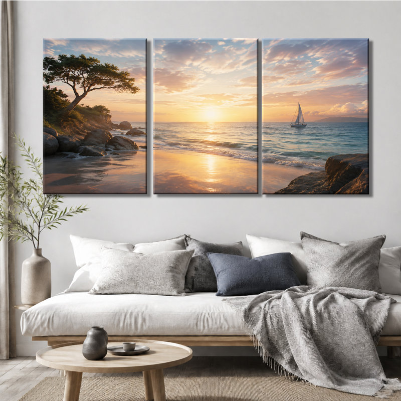 Impression sur toile tendue avec vue sur voilier à 3 panneaux, 20 * 30 pouces * 3