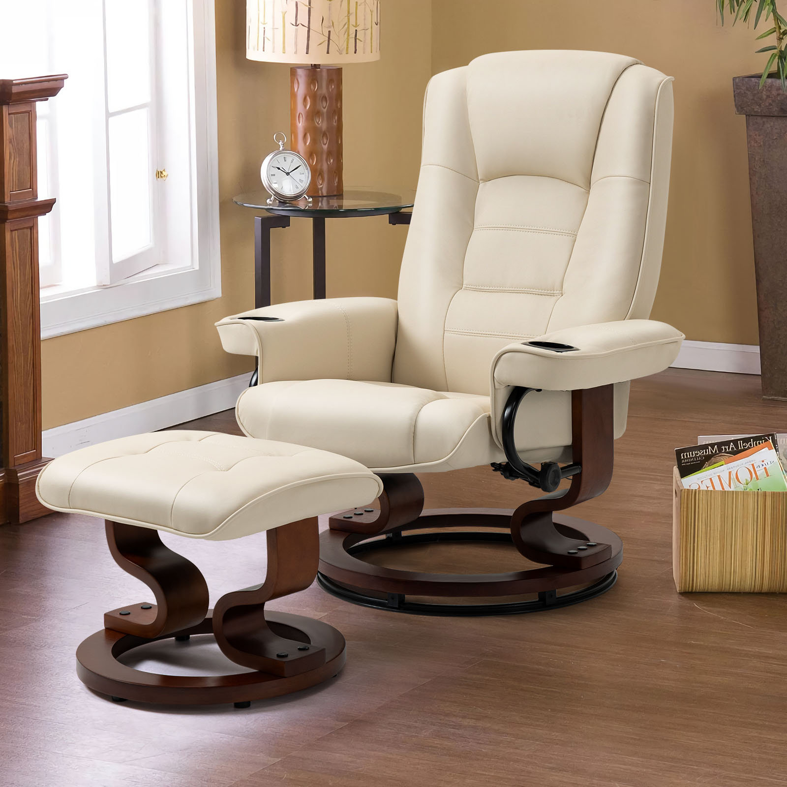 Vegan Leather Manual Swivel Rocker Glider Recliner Chair with Massage & Heat, Lumbar Pillow Included Ebern Designs Leather Type: Brown Faux Leather