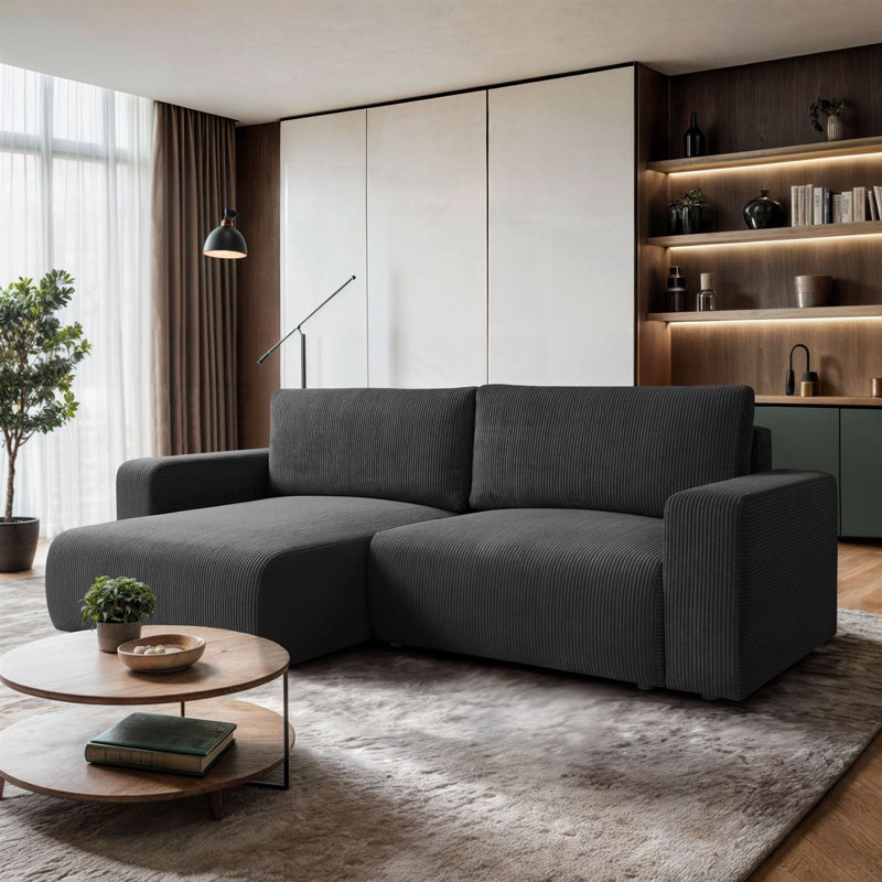 3 Seater Corduroy Corner Sofa , Dark Grey