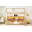 Lit simple avec lumière DEL, lit maison en bois avec bibliothèque de rangement, lit maison au sol avec garde-corps pour enfants-710318688