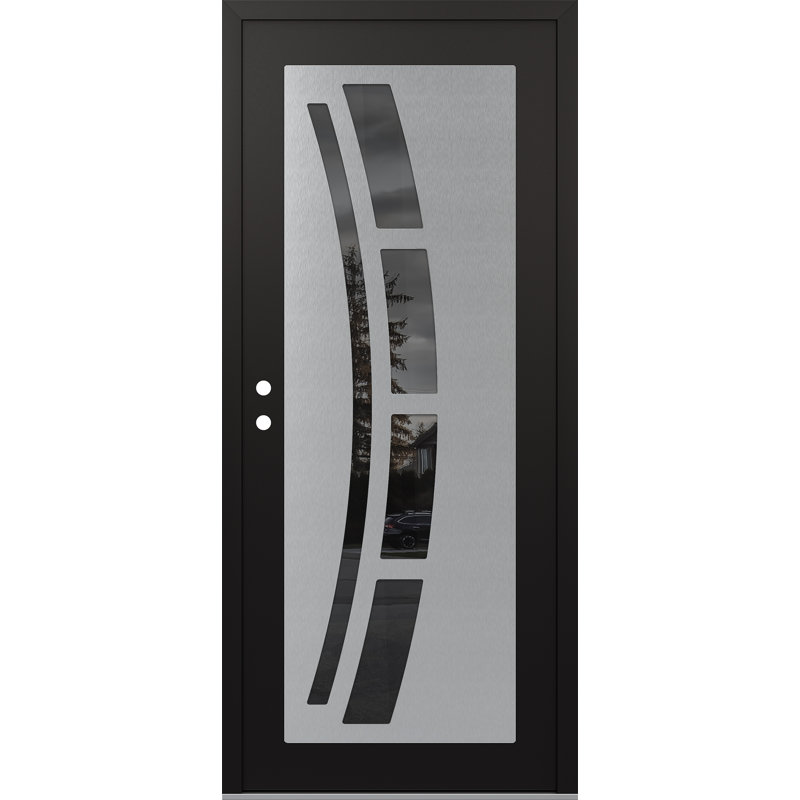 C12 droite 36 po C12 X 80 po Porte d'entrée avant à panneau en verre argenté noir et noir, Oui, Miroitant