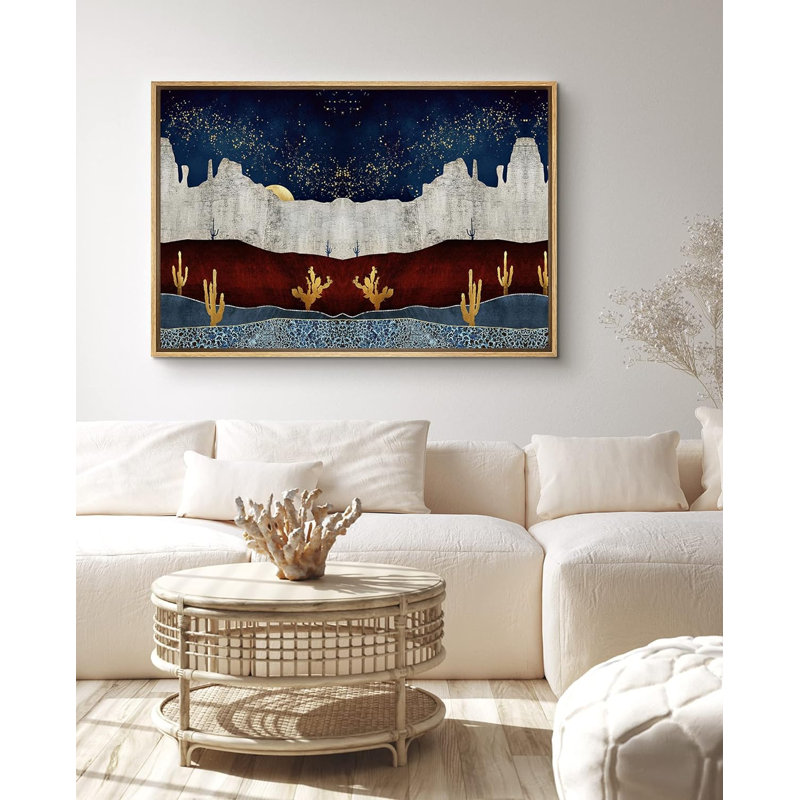 Gray Desert Canyon with Golden Cacti, reproduction d'art sur toile, H 16 po x l 24 po x P 1,5 po, Naturel