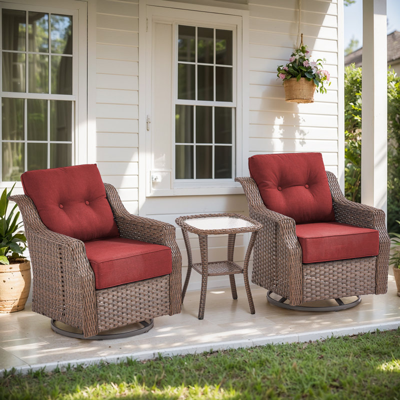 Acton 2-Person Wicker Outdoor Swivel Rocker Seating Group with 6" Thick Cushions, Red