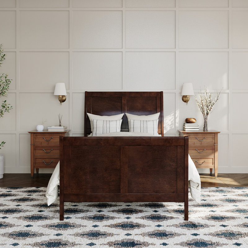 Lampley Solid Wood Foundation Bed with Matching Footboard, Walnut, Twin XL