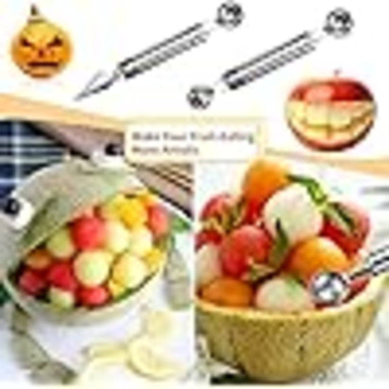5Pcs Melon Baller Scoop Set, 4 In 1 Stainless Steel Fruit Scooper Seed Remover Cutter, Double Sided Melon Baller Spoon, Avocado Cutter, Watermelon Carving Knife For Dig Pulp Separator Fruit Slicer