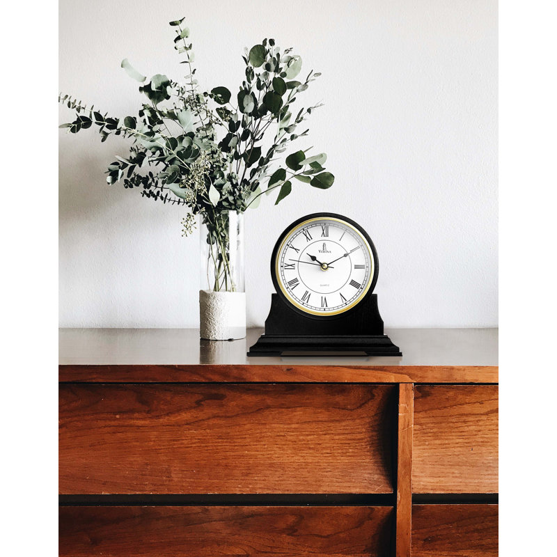 Analog Solid Wood Quartz movement / Crystal Tabletop Clock, Black