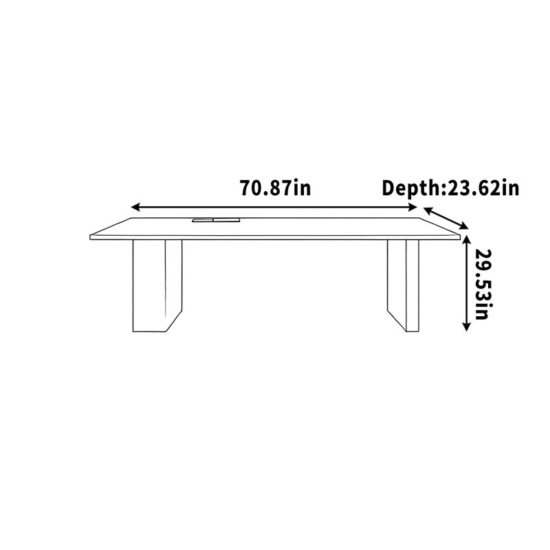 Bureau fluorescent en bois massif noir, H 29,53 po x l 70,87 po x P 23,62 po