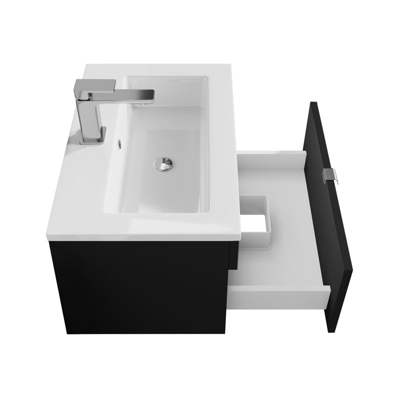 Ensemble de meuble-lavabo mural moderne 24 po Loft Collection - Poignées noires / chromées, 24", Noir / chrome