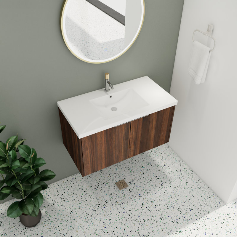 Ensemble de meuble-lavabo simple 35,87 po avec plateau Hicksley, Brun