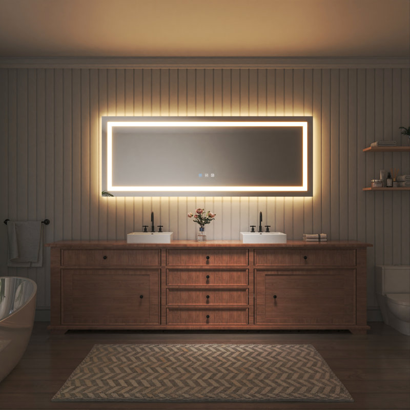 Miroir de salle de bain mural sans cadre, certifié UL, avec éclairage DEL antibuée, rétroéclairage et éclairage frontal.