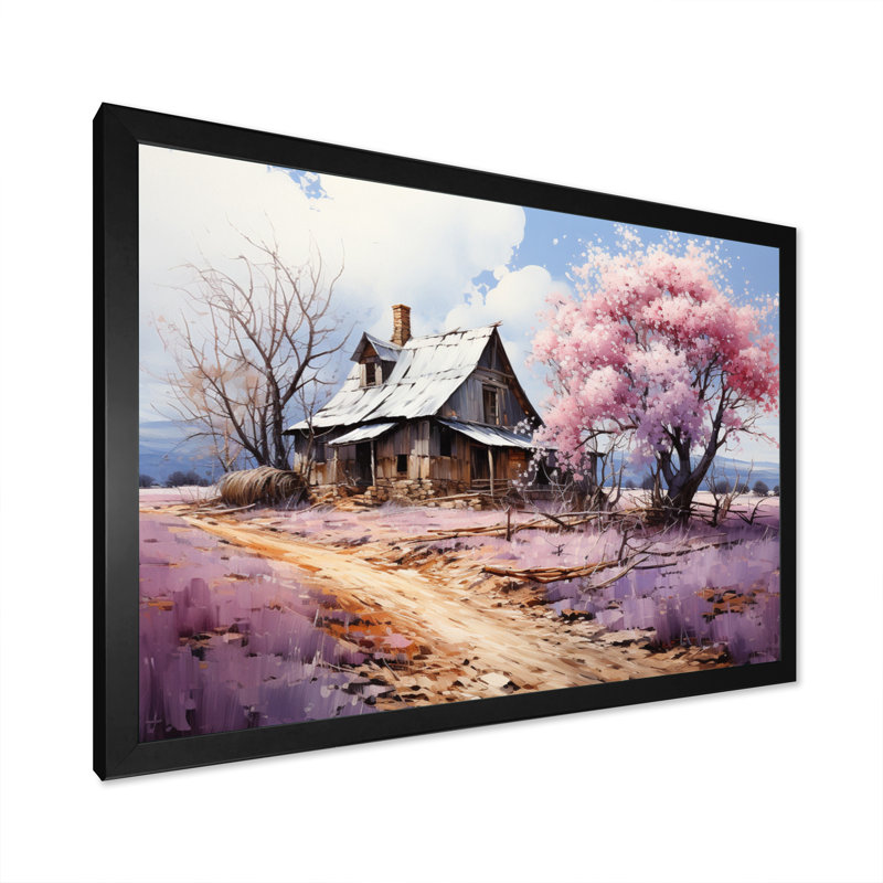 Grange au printemps III - décoration murale maison de campagne, Cadre photo noir, H 12 po x l 20 po x P 1 po
