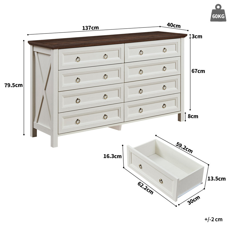 137 cm W Chest of 8 Drawers