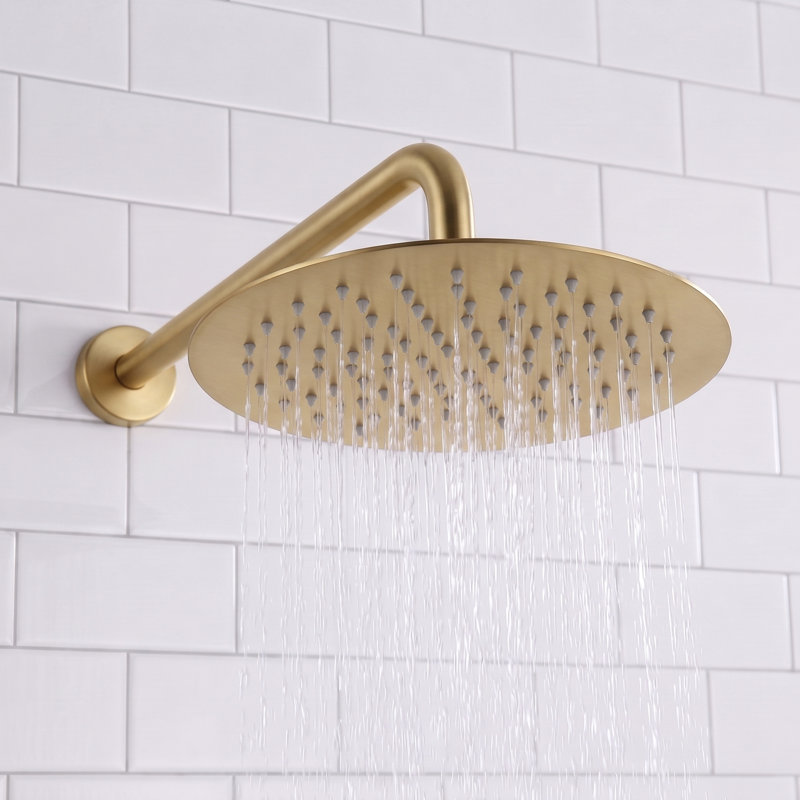 10-Inch High Pressure Rainfall Shower Head High Flow Stainless Steel Shower Head, Brushed Gold, 10", Round