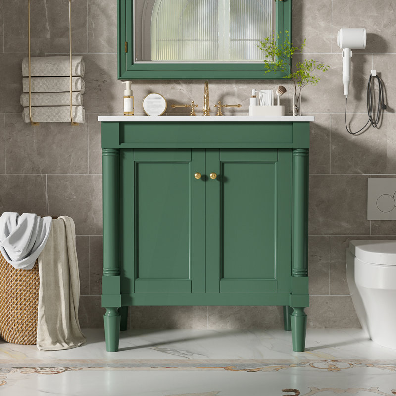 Meuble-lavabo 30 po avec lavabo en céramique, Vert