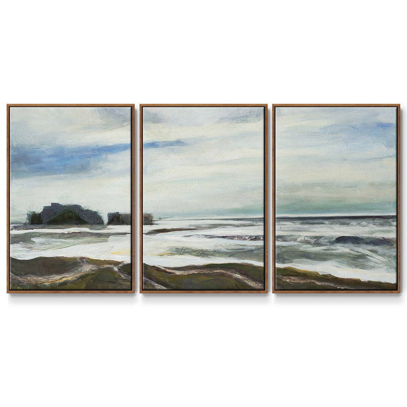 45206, peinture sur toile 3 pièces, Cadre noyer, H 40 po x l 78 po