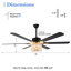 Ventilateur de plafond 65 po en cristal noir moderne avec ensemble d'éclairage et grand ventilateur réversible à 6 vitesses avec abat-jour Crsyarl-1966634448