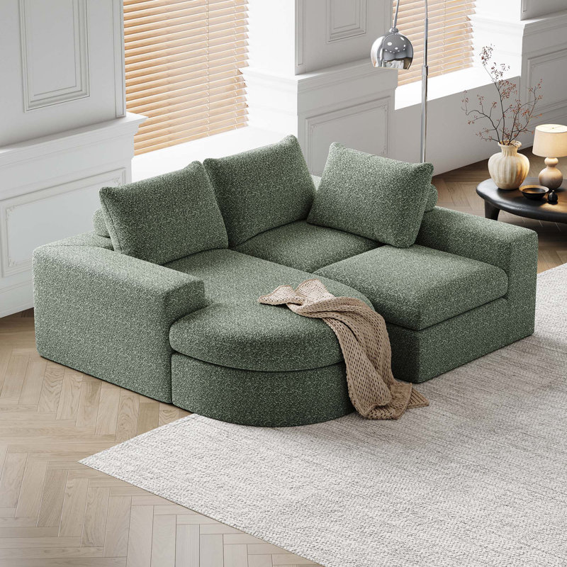 Canapé modulaire incurvé en chenille de 99 pouces avec méridienne, canapé modulaire en forme de L avec sièges profonds, canapé modulaire en chenille pour le salon et la chambre à coucher, aucun assemblage requis