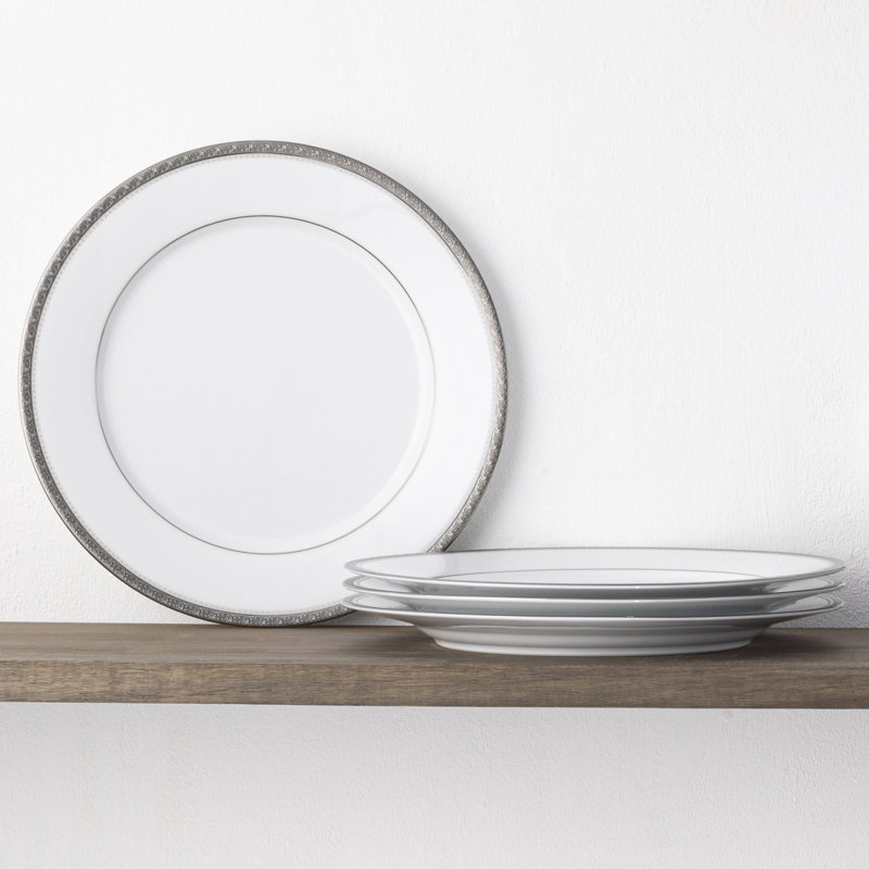 Grandes assiettes Noritake Charlotta, 10 1/2 po, Platine