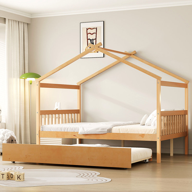 Lit double en bois avec lit gigogne simple