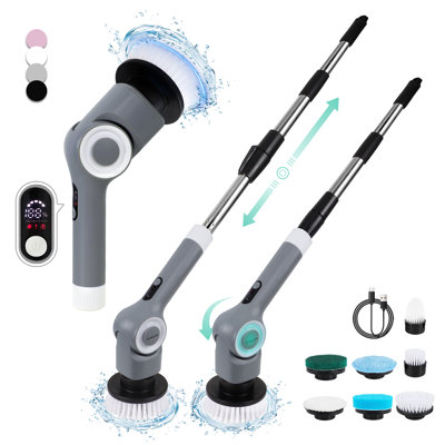 Electric Spin Scrubber, Adjustable Angle 2024 Newest Cordless Cleaning Brush, IPX7 Waterproof Bathroom Scrubber with 7 Replaceable Brush Heads, Power Scrubber for Bathroom Floor Tub Tile