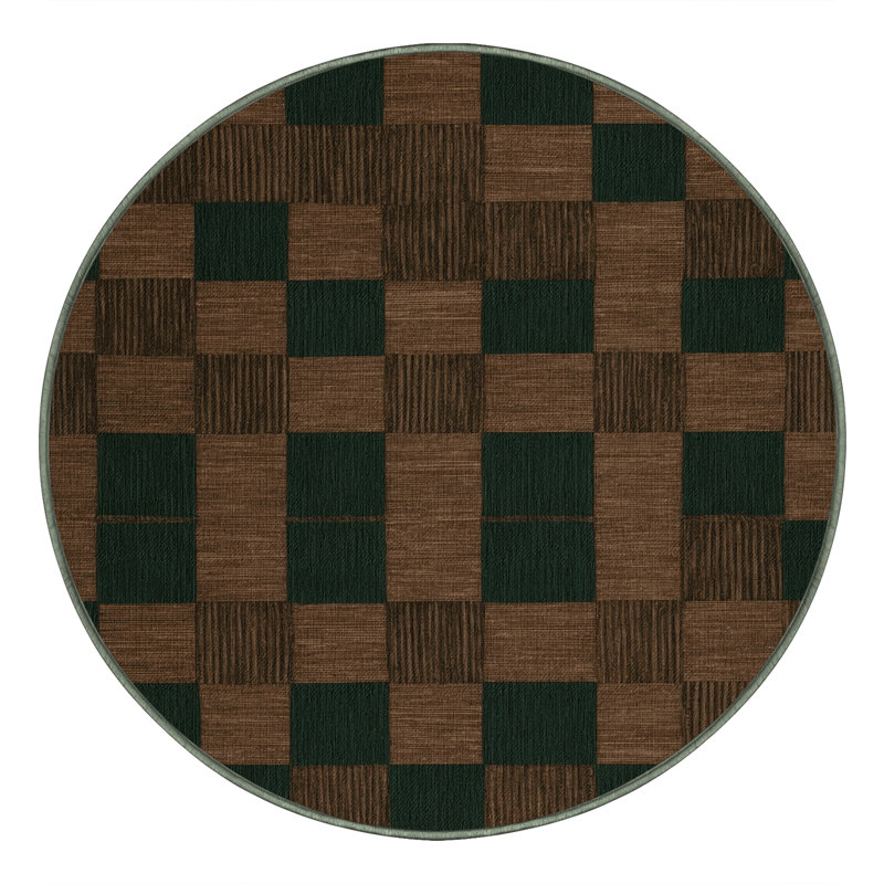 Tapis vert à carreaux lavable à la machine, Rond 3 pi
