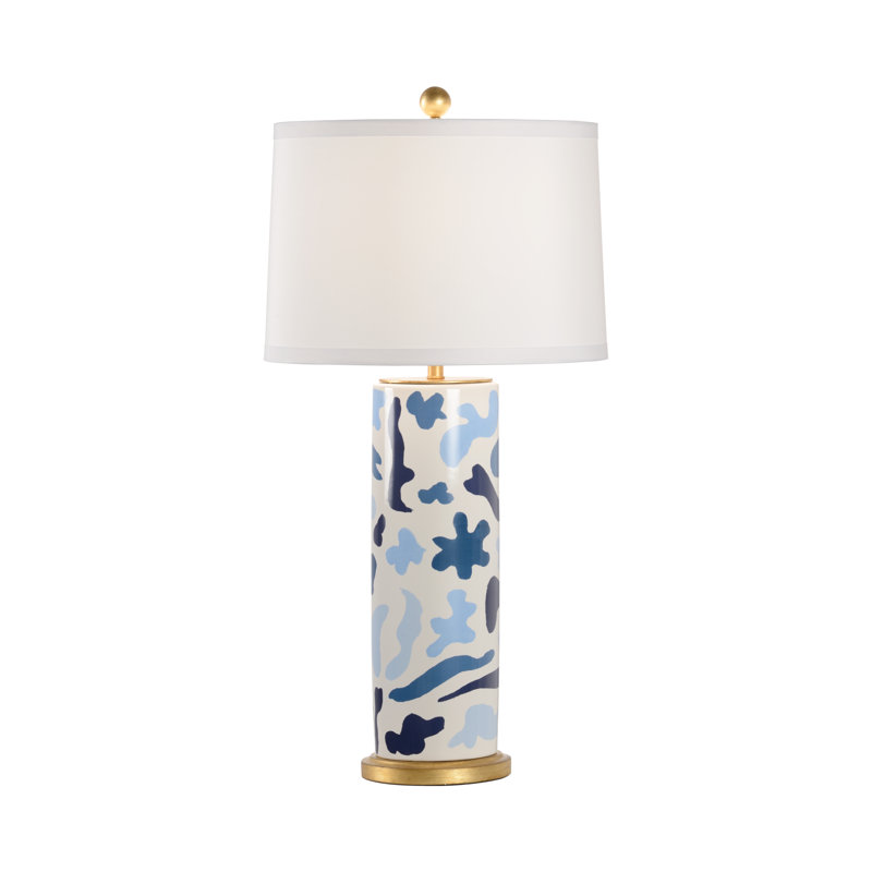 Lampe de table en émail bleu / blanc 33 po Danton
