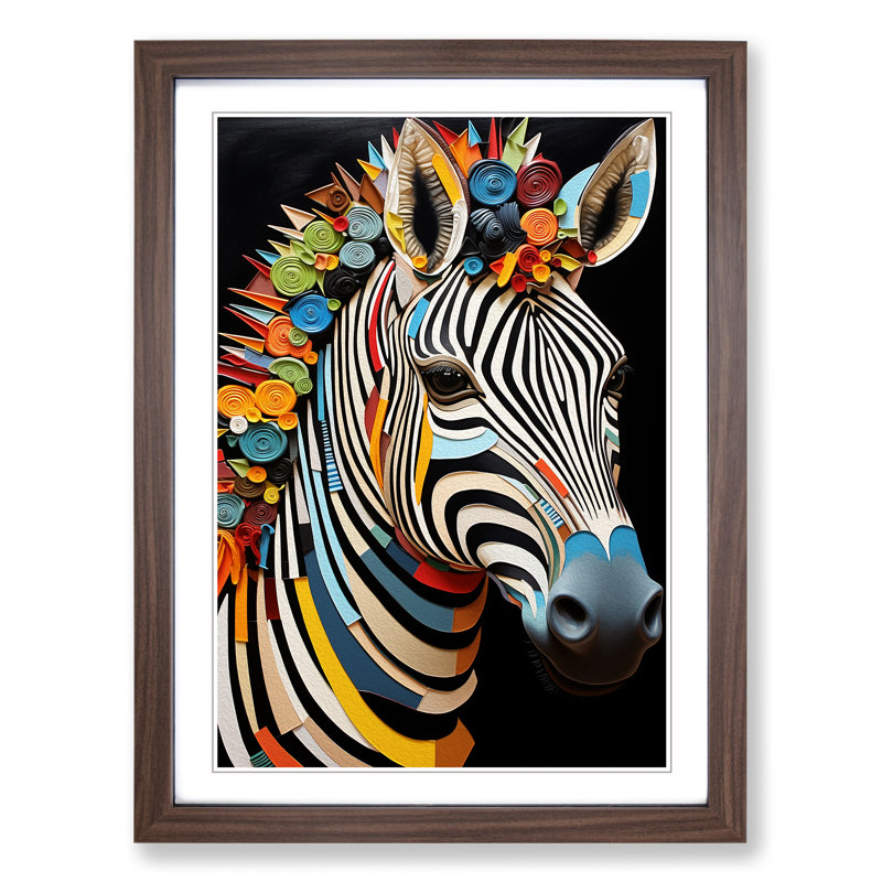XYZ-FRM-V1223-1742 Zebra Orphism - Single Picture Frame Print on Wood, 64cm H x 46cm W x 2cm D, Walnut 