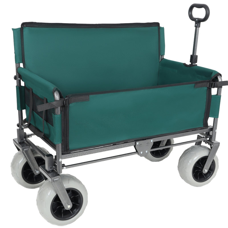 Chariot pliant 3 en 1 avec siège de banc - capacité de 500 lb, pneus de plage 9 po x 4 po pour le camping et la plage, vert