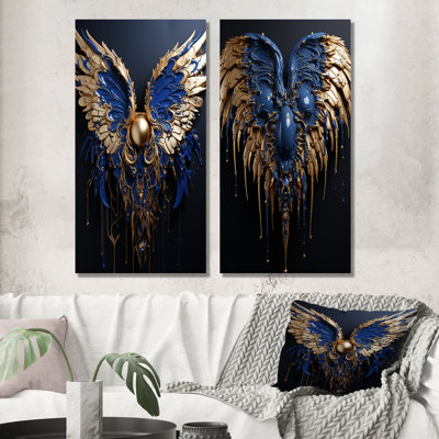 Bleu royal et or royal, ailes d'ange I - ensemble de 2 impressions sur toile fantaisie