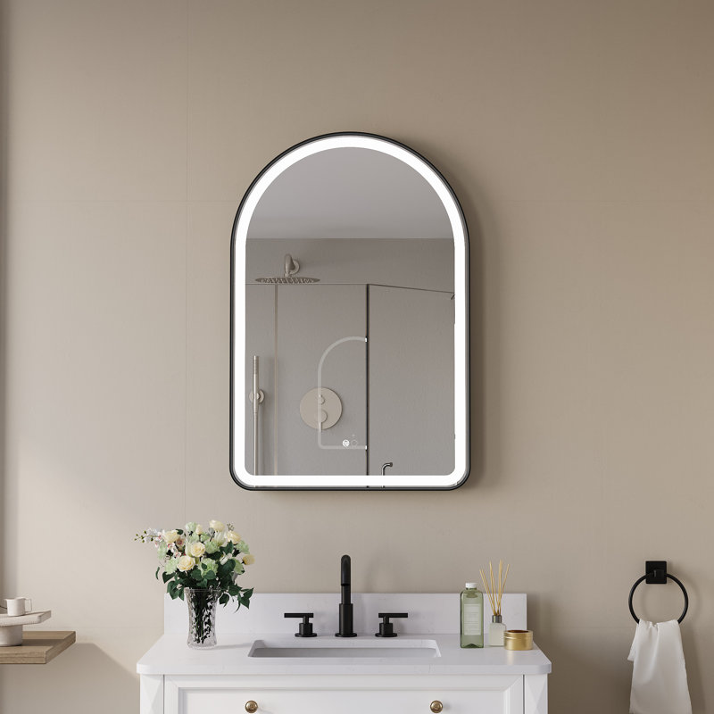 Miroir mural de salle de bain à DEL avec fonction mémoire, Noir mat, 36 po x 24 po