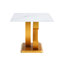 Table de salle à manger moderne blanche pour le bureau pour 6 à 8 personnes avec supports dorés en forme d'or et base dorée, supports de cuisine rectangulaires convenables pour personne, salon approprié