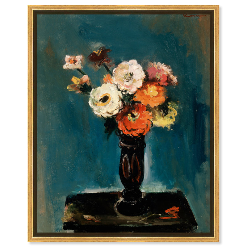 Fleurs par Joseph Kutter - Peinture, Toile avec cadre doré, H 24 po x l 20 po