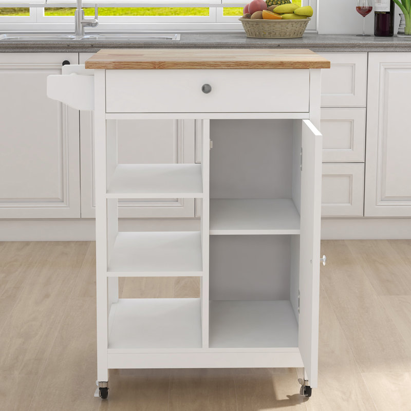 Chariot roulant pour îlot de cuisine avec support en bois d'hévéa