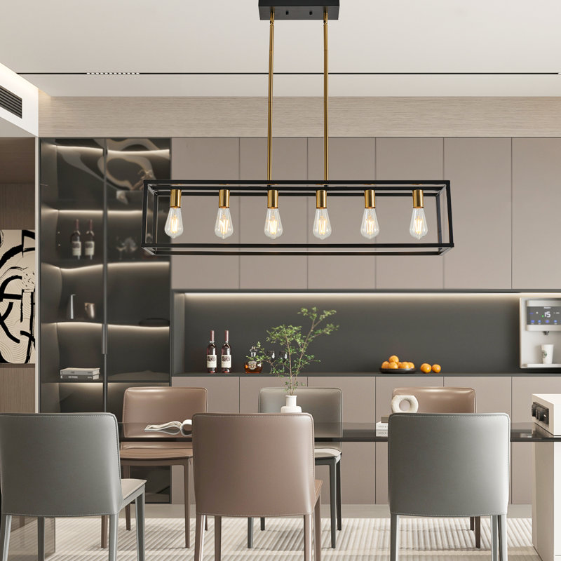 Luminaire suspendu linéaire 6 lumières Rast, Noir mat / laiton brossé