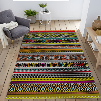 Multi-Coloured Geometric Shape Design Modern Decorative Rug