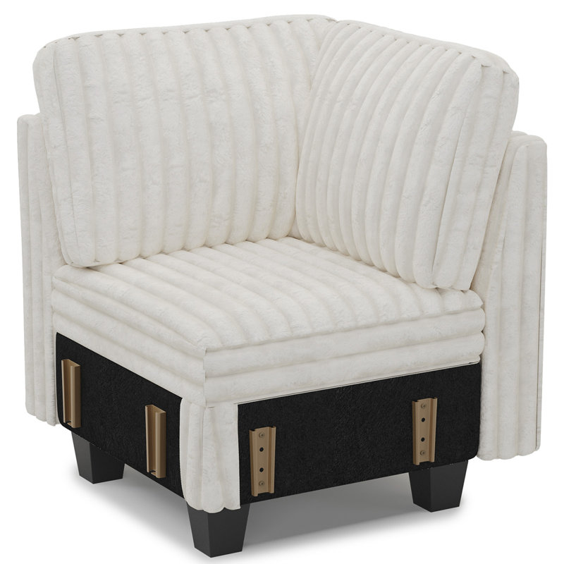 Isolde Wide Plush Corduroy Corner Seat Module Part D  For Modular Sofa, Beige