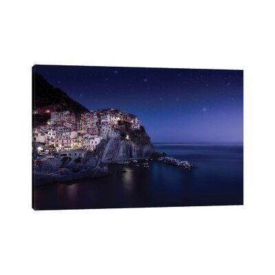 View of Manarola on a Starry Night, La Spezia, Liguria, Northern Italy by Evgeny Kuklev - Wrapped Canvas Photograph -  East Urban Home, 89959E2B7D524FE8AF779F3FC16B3958