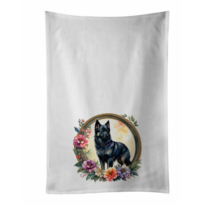 Floral Schipperke Kitchen & Bathroom Towel Set - 2 Pack, 19x28, White
