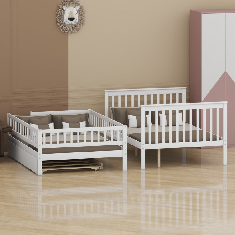 Lit superposé avec lit gigogne et escalier transformable en 3 lits avec rangement dans l'escalier pour chambres partagées ou d'amis