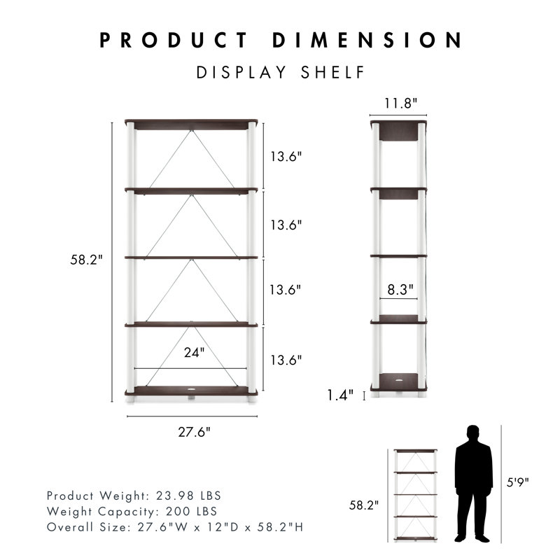Terzenbach Wide Storage Shelving, Espresso, (5 Shelves) 58.22"H x 27.55"W x 12"D