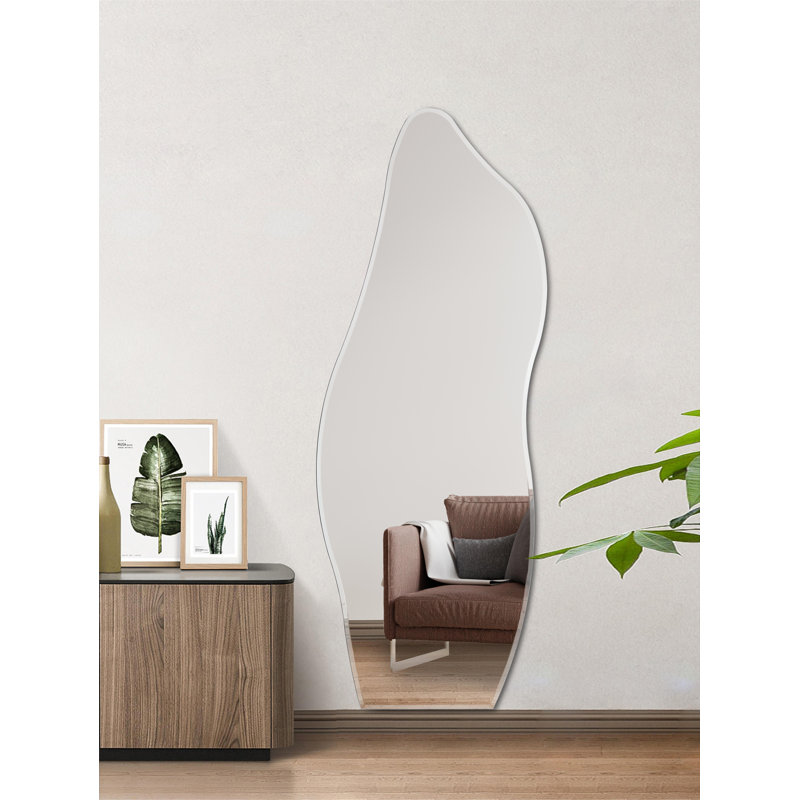 Full Length Mirror 63"X24" Irregular Wall Mirror Wave Frameless For Living Room Bathroom Bedroom Entryway Decor