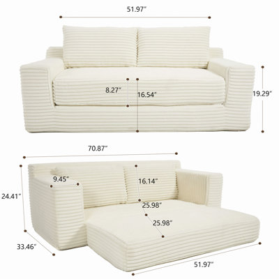 Loveseat Sofa With Memory Foam & Steel Frame - No Assembly, Convertible 2-In-1 Design, Corduroy Fabric - Compact Couch For Small Spaces, Apartments, Home Office & Bedroom